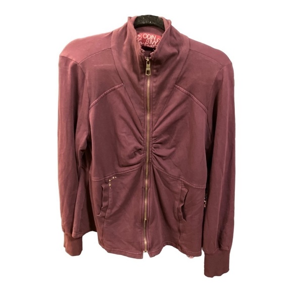 Odin & Ivy Ruched Back Decorated Burgundy Pockets Full Zip Cover Sx L - Picture 1 of 8
